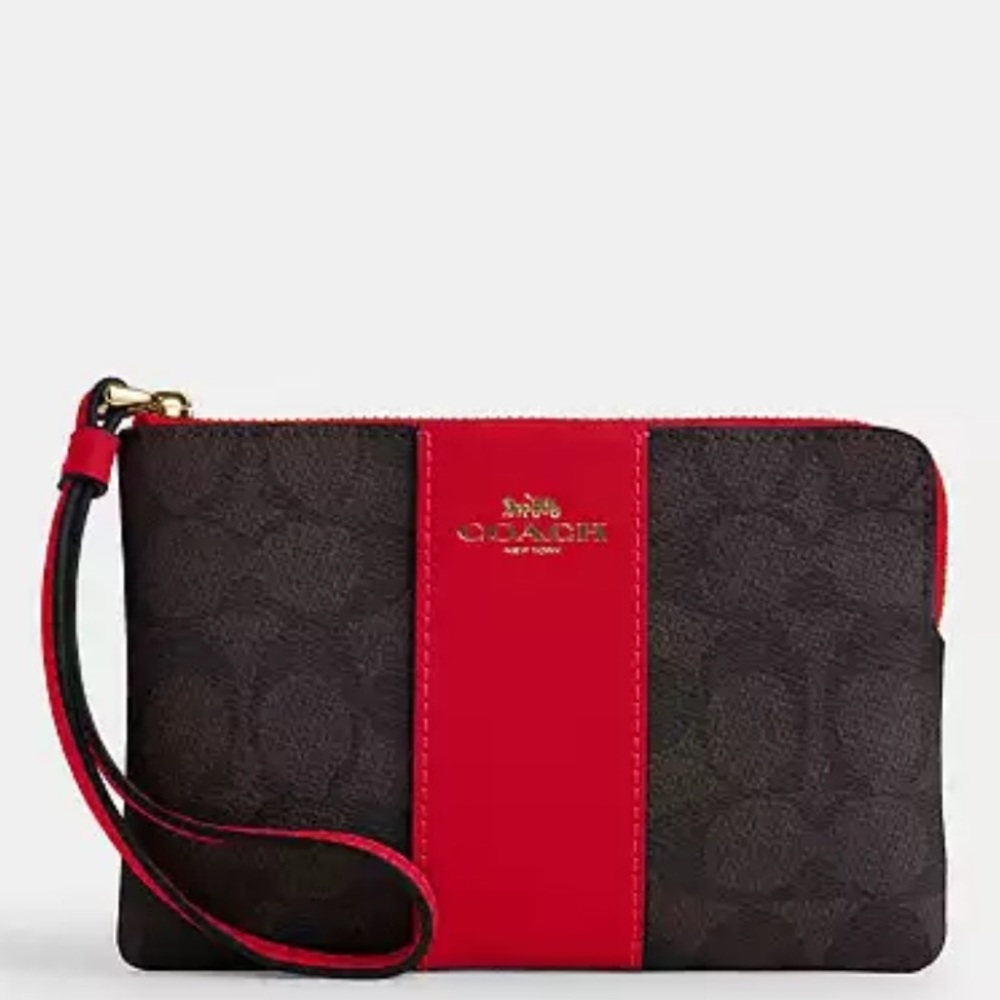 Coach Corner Zip Wristlet In Signature Canvas nwt in packaging